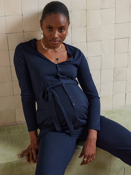 Fleece Jumpsuit for Maternity & Nursing navy blue 