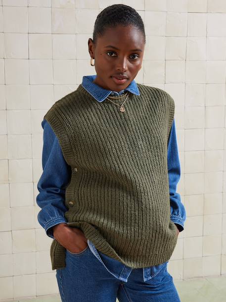 Sleeveless jumper in pearl knit for nursing clothes khaki 