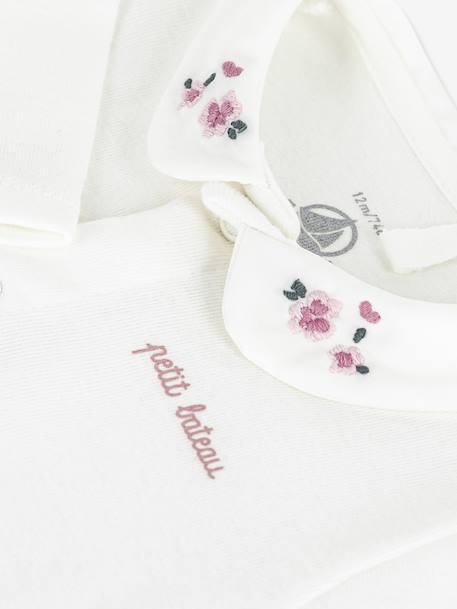Bodysuit with Embroidered Collar for Babies, PETIT BATEAU white 