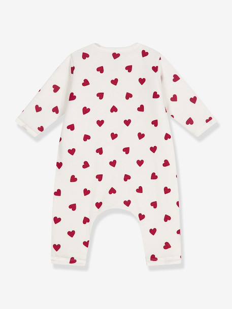 Quilted Cotton Jumpsuit with Heart Print for Babies, PETIT BATEAU white 