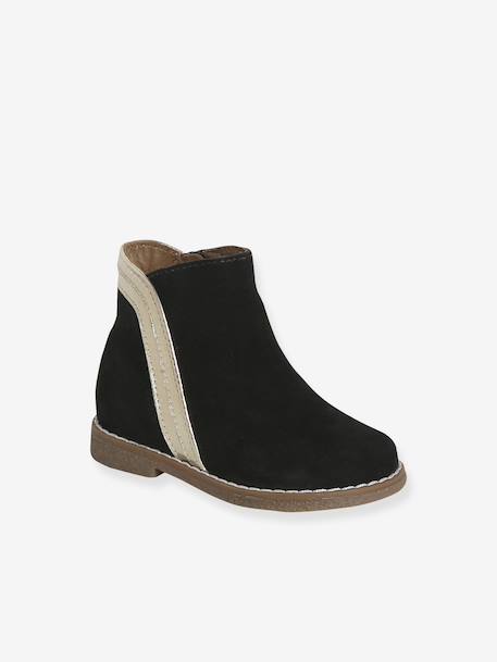 Zipped Leather Boots for Babies black+gold 