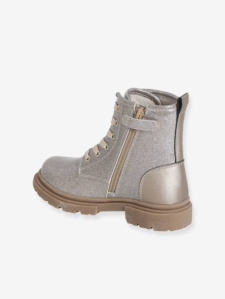 Lace-up and zipped ankle boots for children, nursery collection gold 