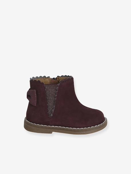 Leather Boots with Elastic, for Baby Girls black+bordeaux red+Camel+navy blue+printed beige 