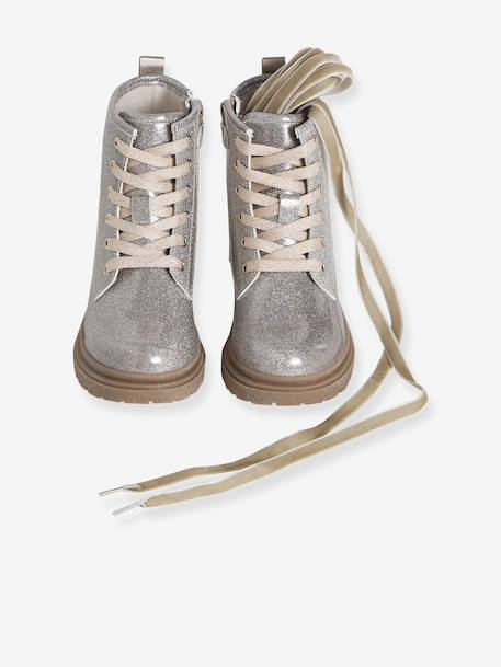 Lace-up and zipped ankle boots for children, nursery collection gold 