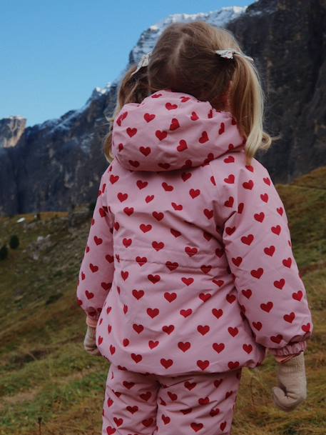 Heart print waterproof windcheater jacket Mismou KONGES SLOJD grey+rose 