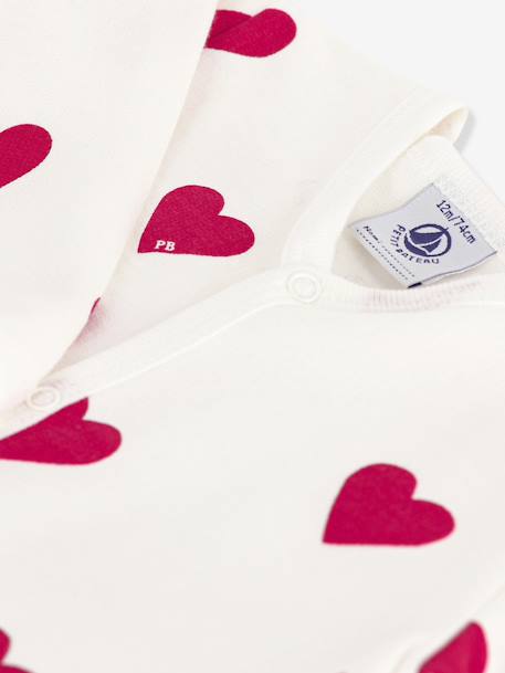 Baby unisex pyjamas in printed fleece with PETIT BATEAU hearts white 