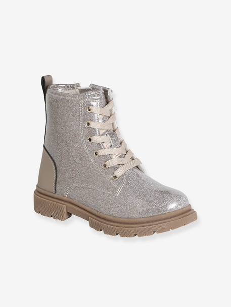 Lace-up and zipped ankle boots for children, nursery collection gold 