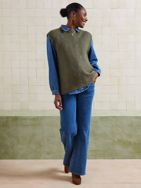 Sleeveless jumper in pearl knit for nursing clothes khaki 