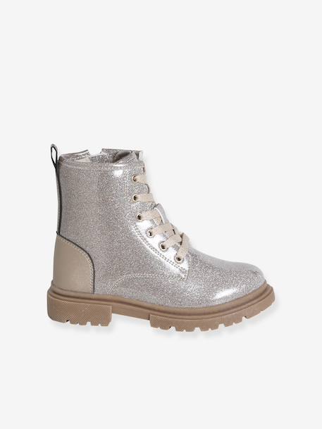 Lace-up and zipped ankle boots for children, nursery collection gold 