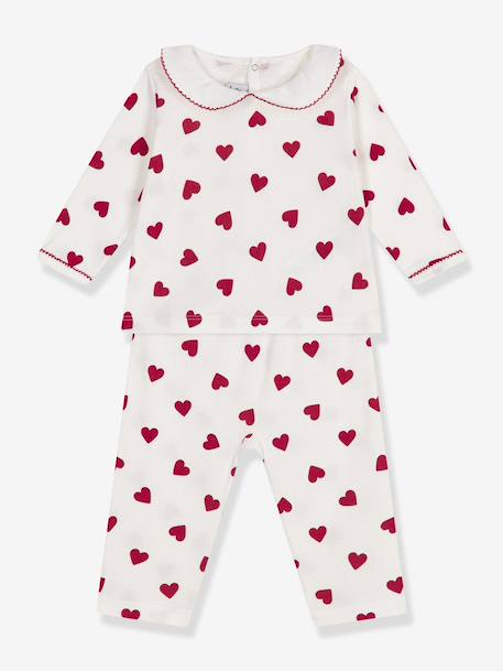 2-Piece Set Pyjamas with Heart Print for Babies, PETIT BATEAU white 