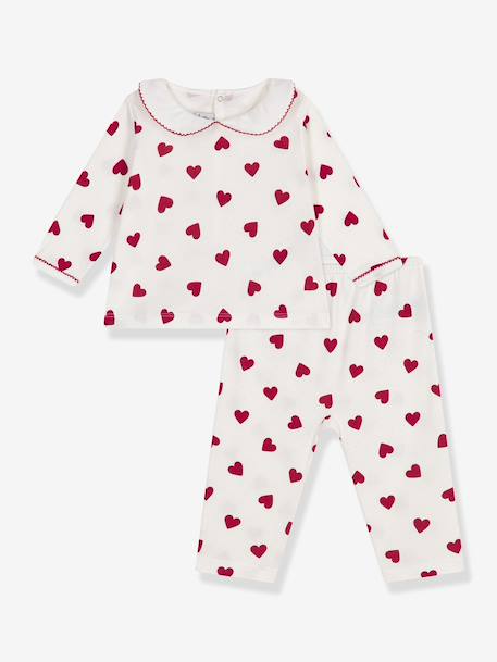2-Piece Set Pyjamas with Heart Print for Babies, PETIT BATEAU white 