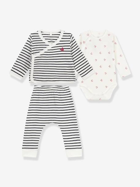 Set of 3 PETIT BATEAU cotton blend baby set for boys and girls navy blue 