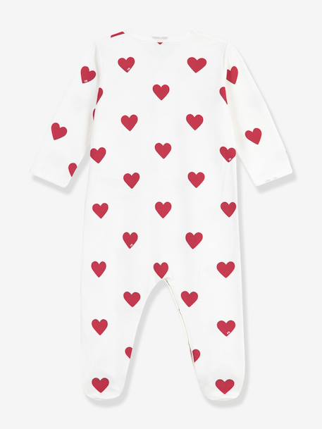 Baby unisex pyjamas in printed fleece with PETIT BATEAU hearts white 