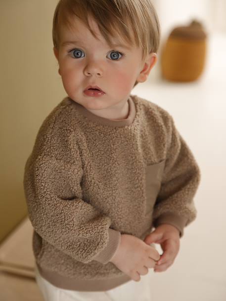 Sherpa sweatshirt for babies green+pecan nut 