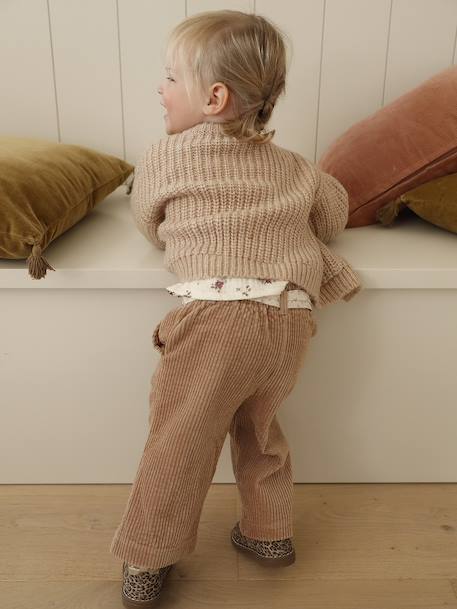Chunky knit baby cardigan marl beige+sage green 