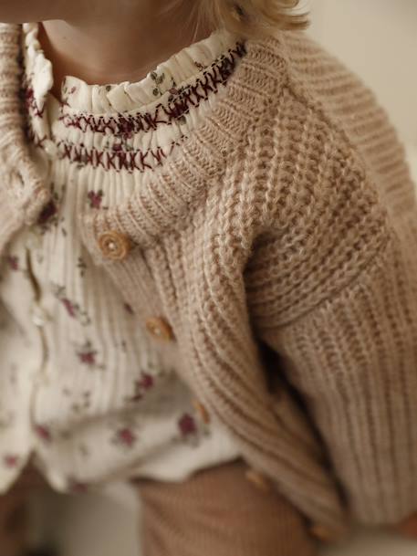 Chunky knit baby cardigan marl beige+sage green 