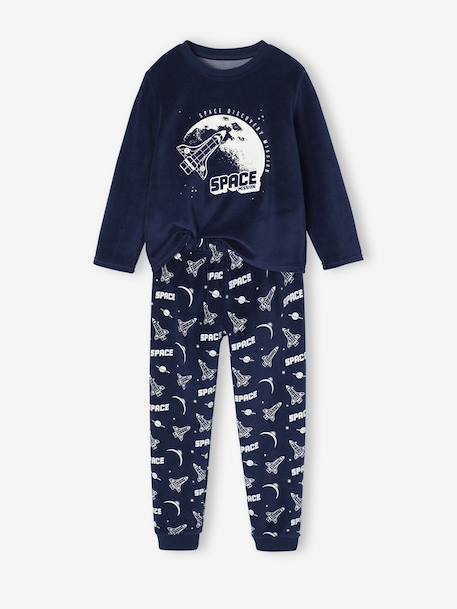 Velour Pyjamas with Printed Rocket for Boys navy blue 