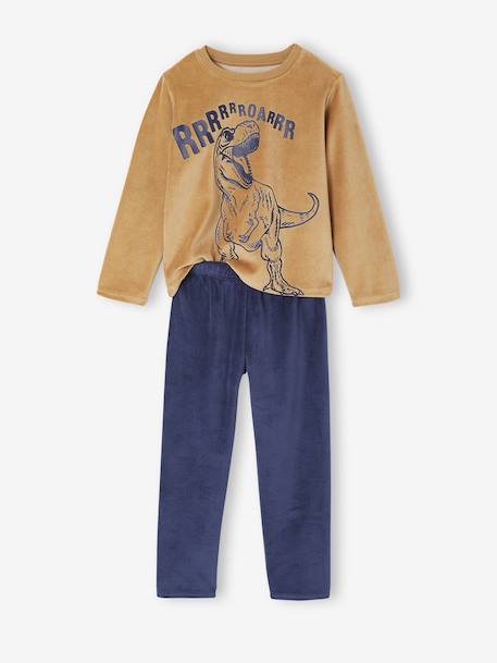 Pack of 2 Dino Velour Pyjamas for Boys caramel 