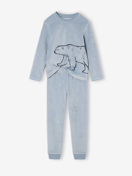 Pack of 2 'Polar Animal' Velour Pyjamas for Boys sky blue 