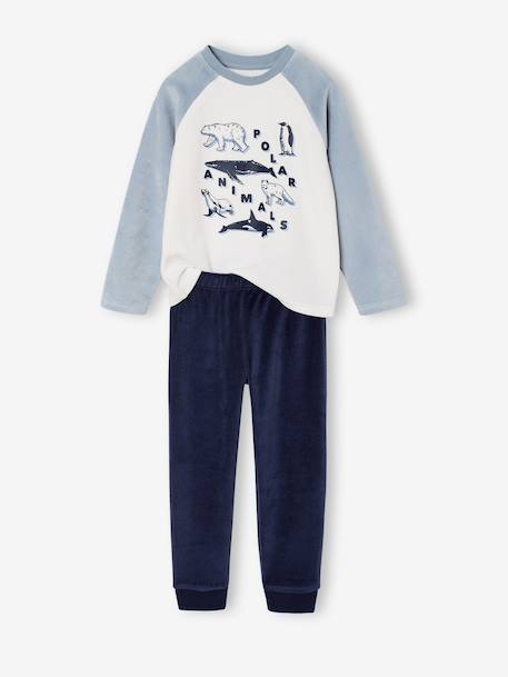 Pack of 2 'Polar Animal' Velour Pyjamas for Boys sky blue 