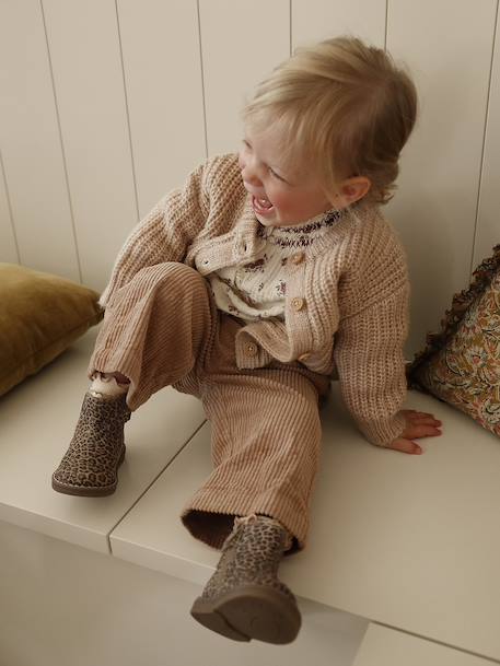 Chunky knit baby cardigan marl beige+sage green 