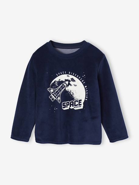 Velour Pyjamas with Printed Rocket for Boys navy blue 