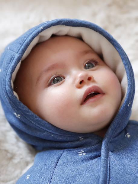 Denim Pramsuit with All-Over Print, for Newborns stone 