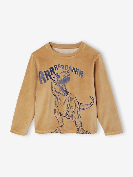 Pack of 2 Dino Velour Pyjamas for Boys caramel 