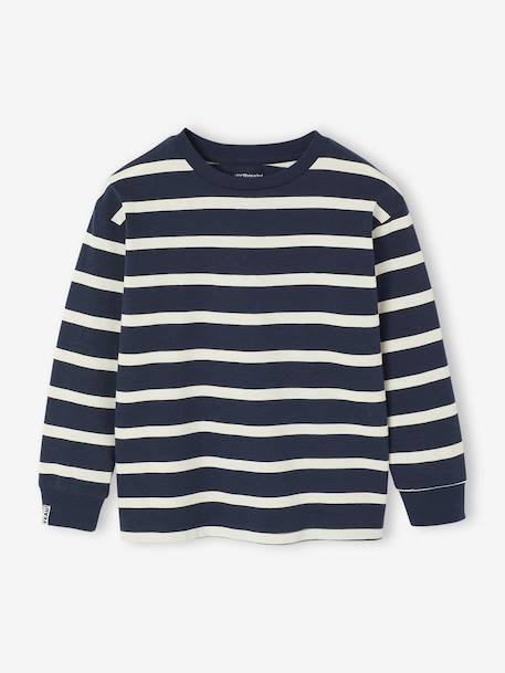 Striped Long-Sleeved T-Shirt for Boys bordeaux red+ecru+night blue 