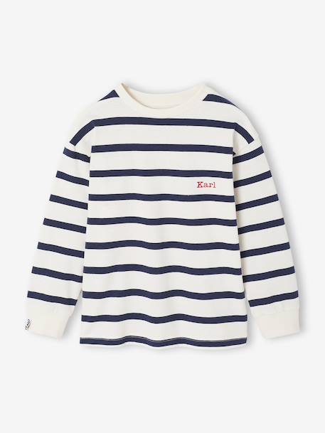 Striped Long-Sleeved T-Shirt for Boys bordeaux red+ecru+night blue 