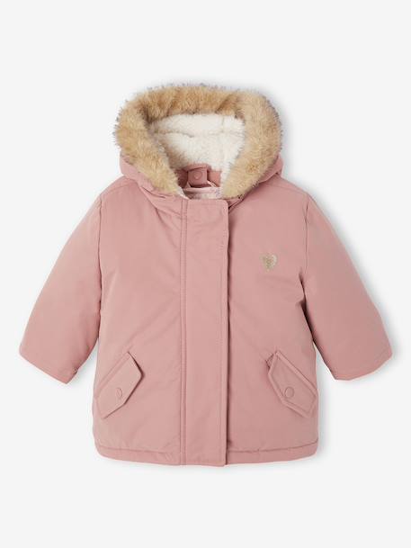 Parka + lightweight jacket 3-in-1 for babies old rose+olive 