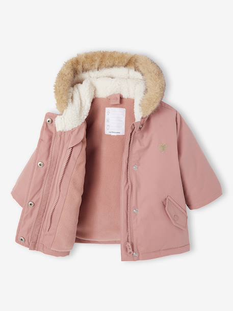 Parka + lightweight jacket 3-in-1 for babies old rose+olive 