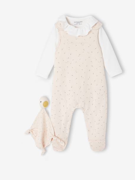 3-Piece Set for Newborns: Jumpsuit + Bodysuit + Comforter aqua green+rose 