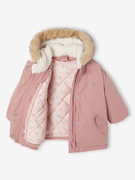 Parka + lightweight jacket 3-in-1 for babies old rose+olive 