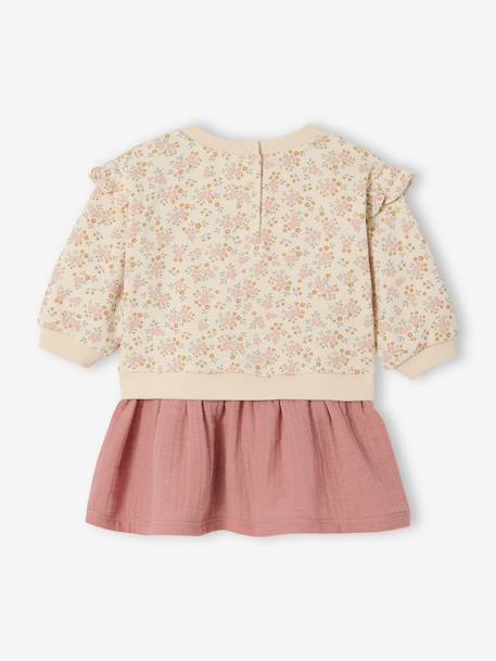 Two-fabric long-sleeved dress old rose 