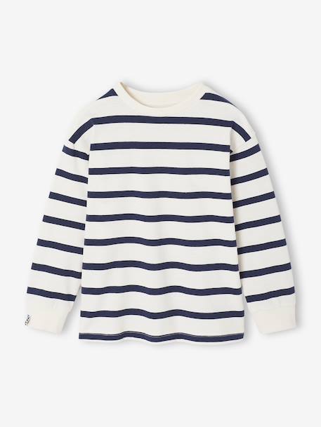 Striped Long-Sleeved T-Shirt for Boys bordeaux red+ecru+night blue 