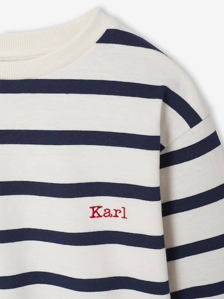 Striped Long-Sleeved T-Shirt for Boys bordeaux red+ecru+night blue 