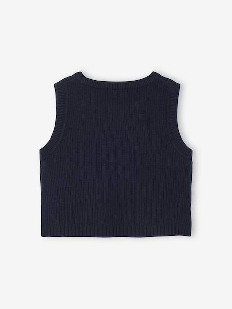 Sleeveless jumper for babies ecru+navy blue+rosy 