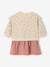Two-fabric long-sleeved dress old rose 
