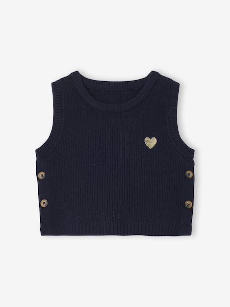 Sleeveless jumper for babies ecru+navy blue+rosy 