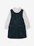 Velvet pinafore dress and cotton muslin blouse set for girls petrol blue 