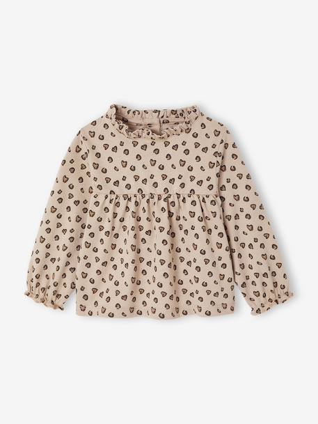 Printed long-sleeved baby t-shirt taupe 