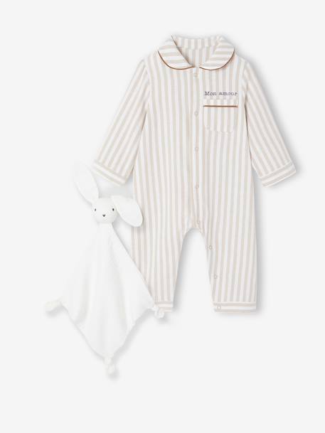 Sleepsuit set in flannel + comforter beige 
