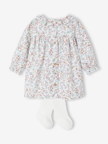 Newborn Set: Flower Print Dress + Tights ecru 