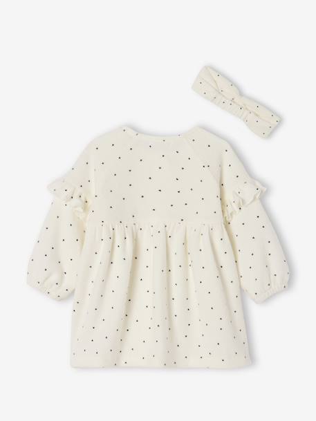 Set for Newborns: Dress + Headband with Heart Prints ecru 