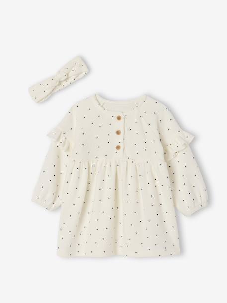 Set for Newborns: Dress + Headband with Heart Prints ecru 