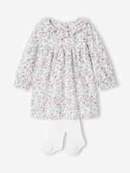 Newborn Set: Flower Print Dress + Tights