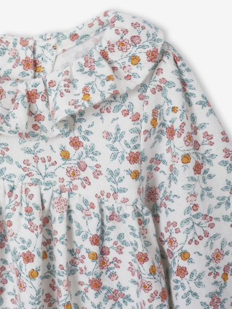 Newborn Set: Flower Print Dress + Tights ecru 