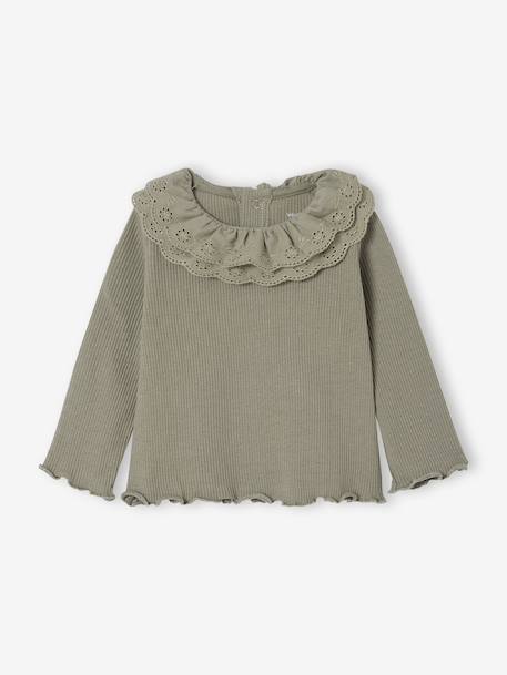Long-sleeved T-shirt for babies with English embroidery ruffled collar khaki 