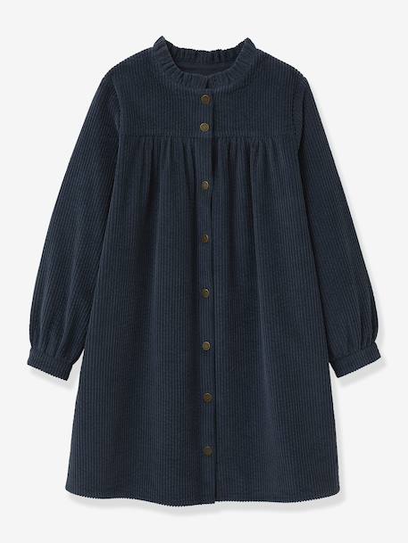Girl's corded velvet shirt dress CYRILLUS blue 